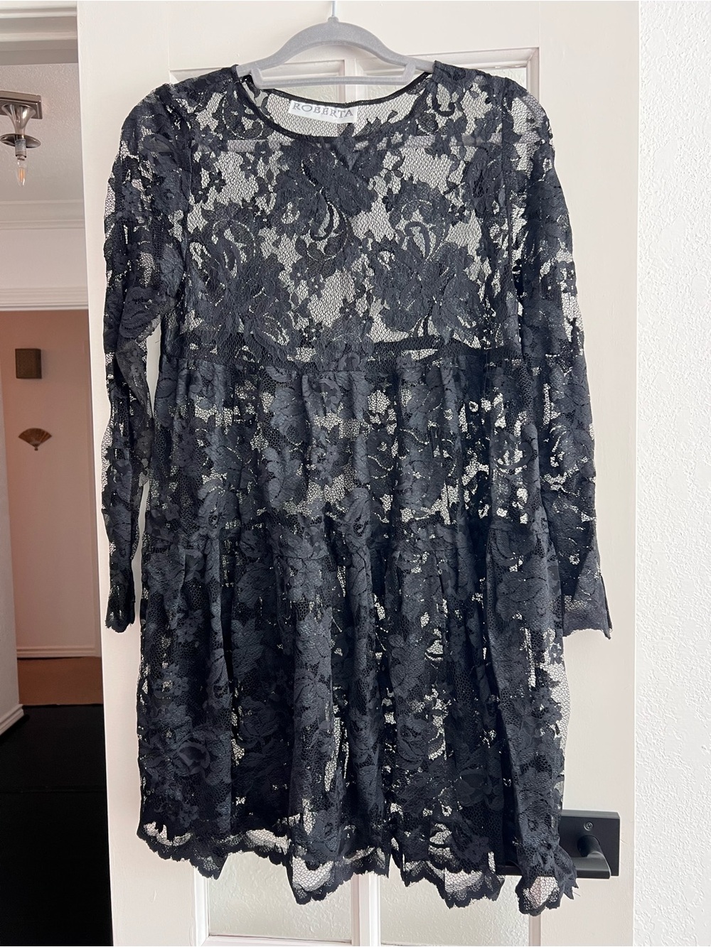 Vintage Roberta Black Lace Long-Sleeve Dress - Picture 1 of 2
